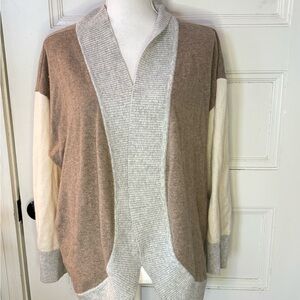 Lands' End  Cashmere Colorblock Open-Front Cardigan - Taupe, Cream & Light Gray